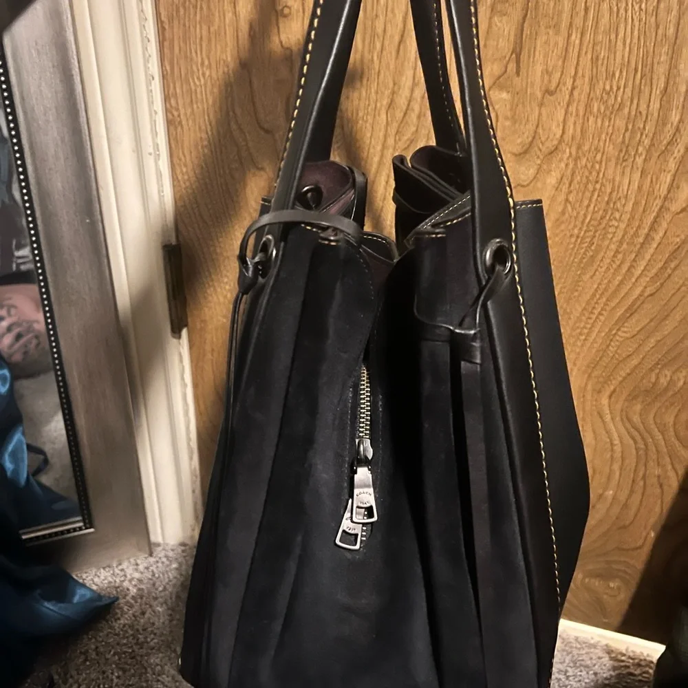 Coach Harmony Hobo Black Leather and Suede Maroon Interior with Yellow Stitching - Picture 11 of 17